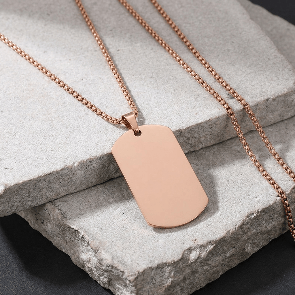 plaque militaire collier homme or rose gravure laser