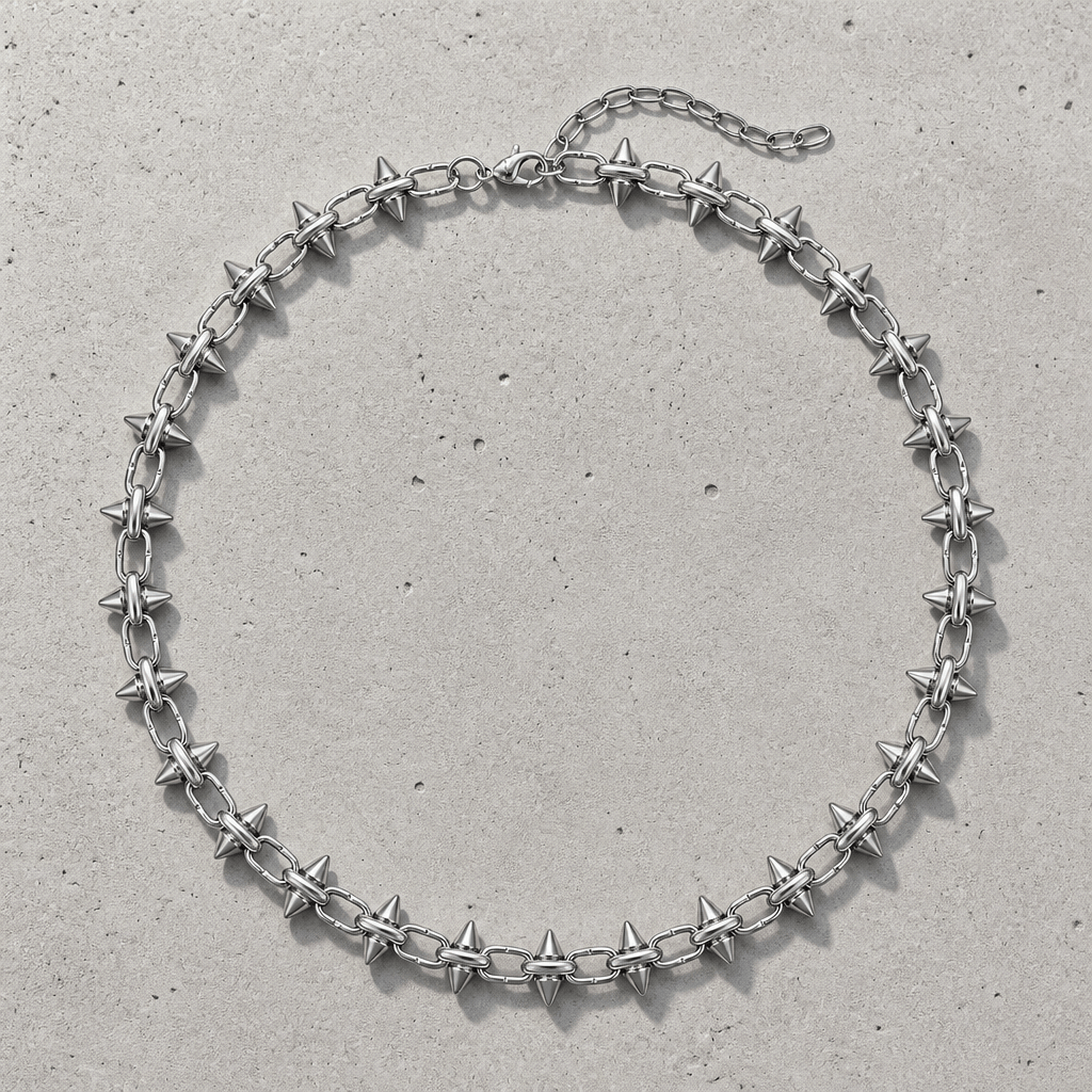 collier ras de cou homme punk pointes acier argent