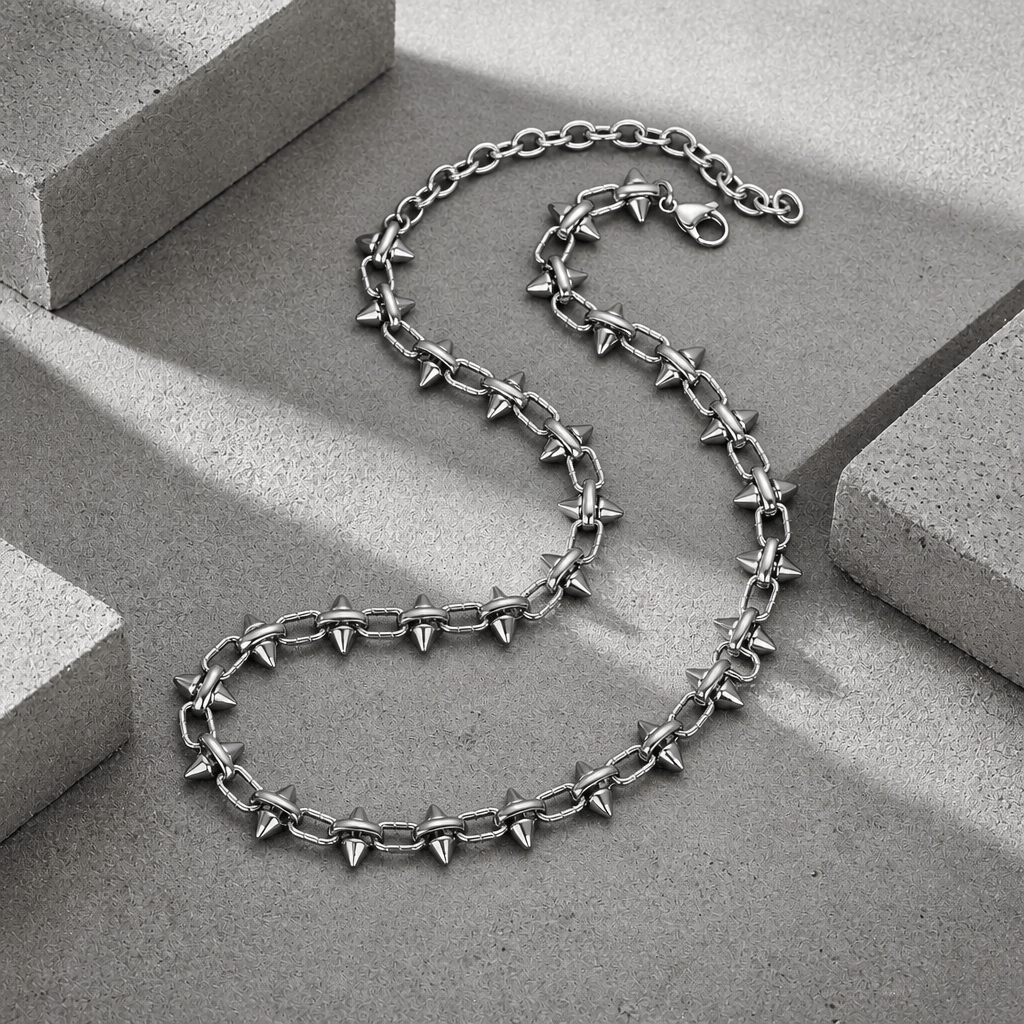 Des Finitions Exemplaires - Collier Ras de Cou Punk Homme à Pointes Argent