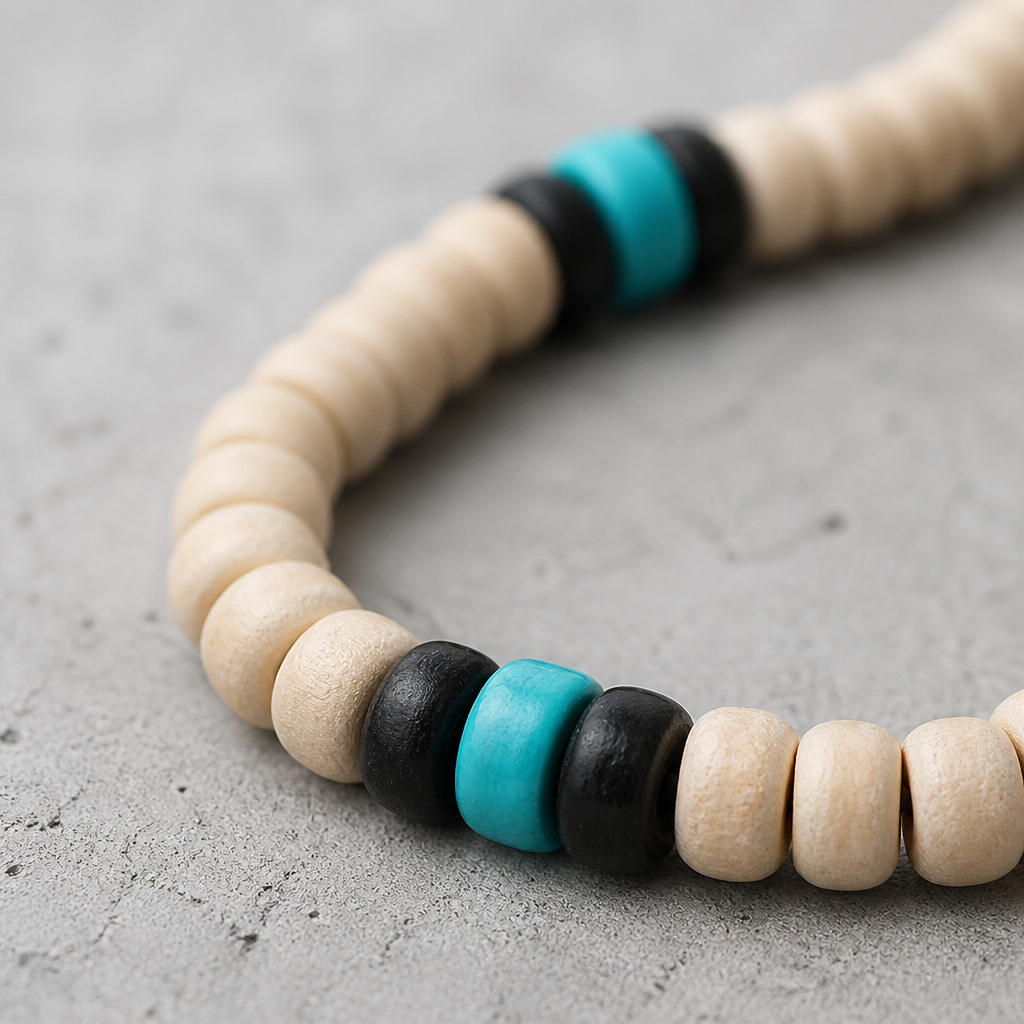 perles de bois et turquoise collier surfeur homme