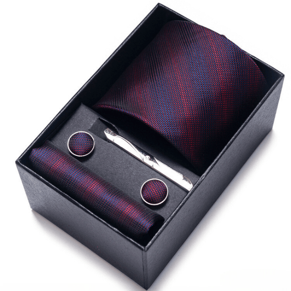 COFFRET CADEAU CRAVATE BORDEAUX ET BOUTONS DE MANCHETTE