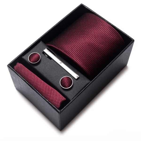 COFFRET CADEAU CRAVATE BORDEAUX ET BOUTONS DE MANCHETTE