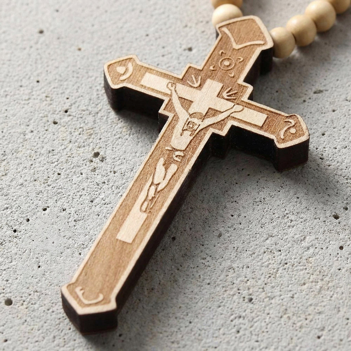  Des Finitions divines - Collier Chapelet Homme Pendentif Croix Bois Sculpté
