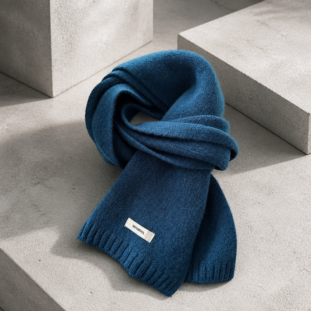 Écharpe chaude homme en maille de laine, coloris bleu
