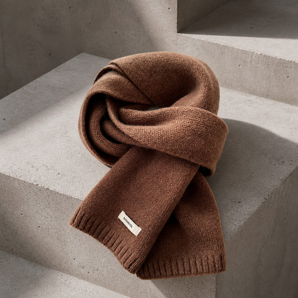 Écharpe chaude homme en maille de laine, coloris marron