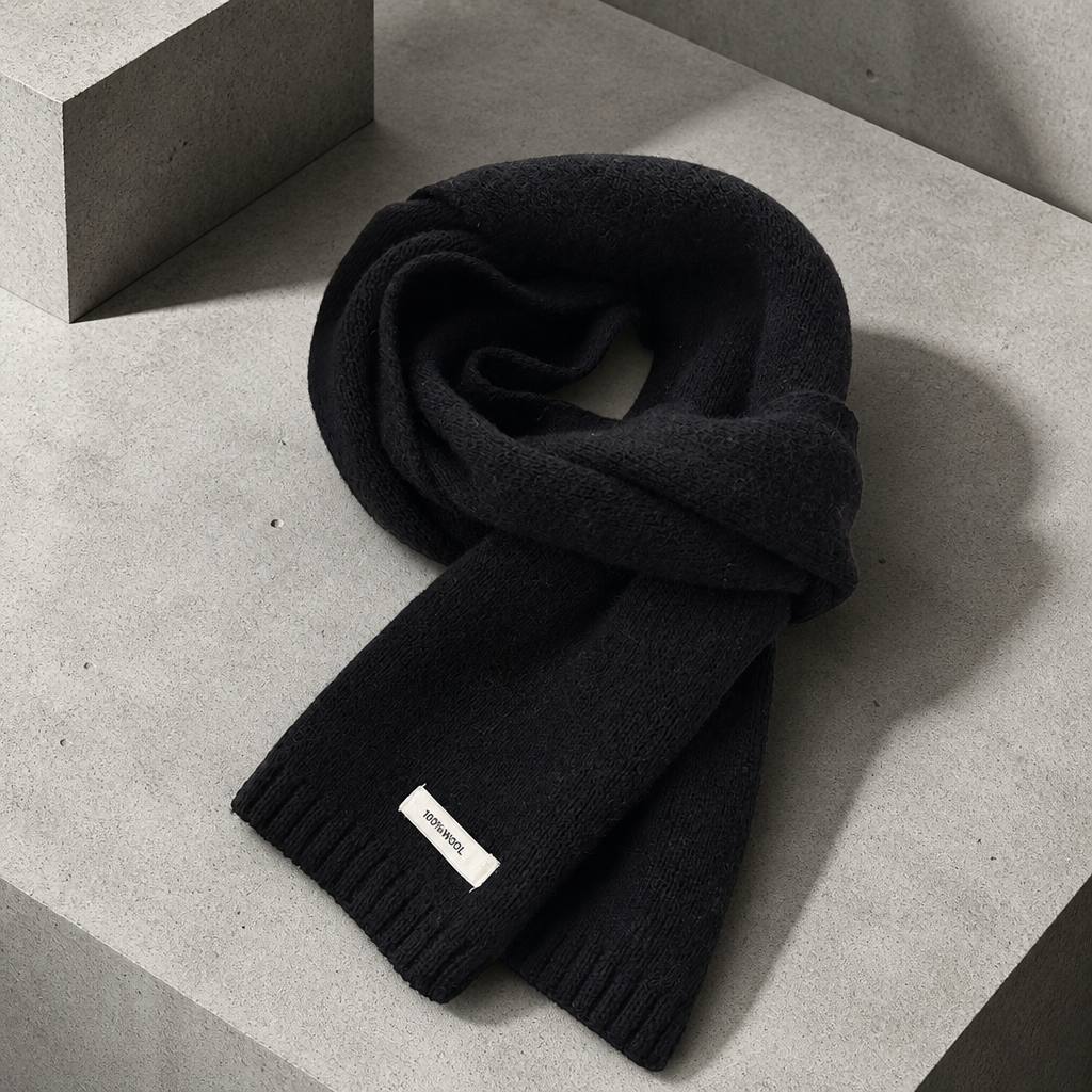 Écharpe chaude homme en maille de laine, coloris noir
