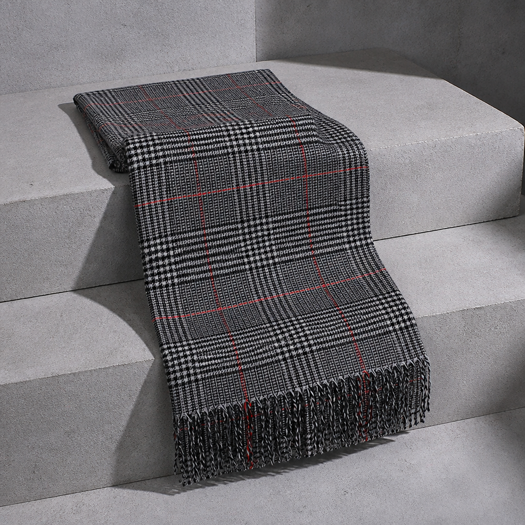 Écharpe Classe Homme à Carreaux Discrets, coloris noir et blanc