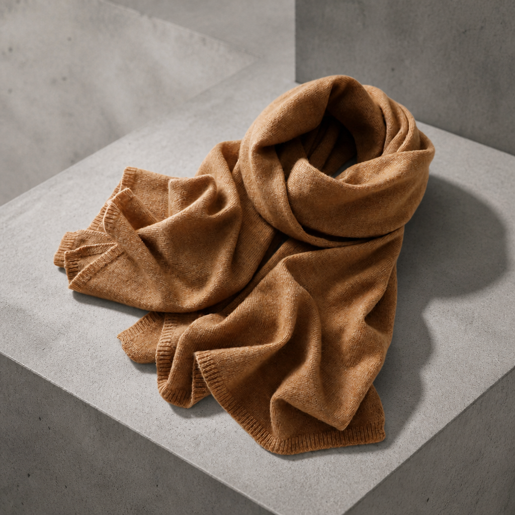 Écharpe en cachemire homme grande largeur, coloris camel