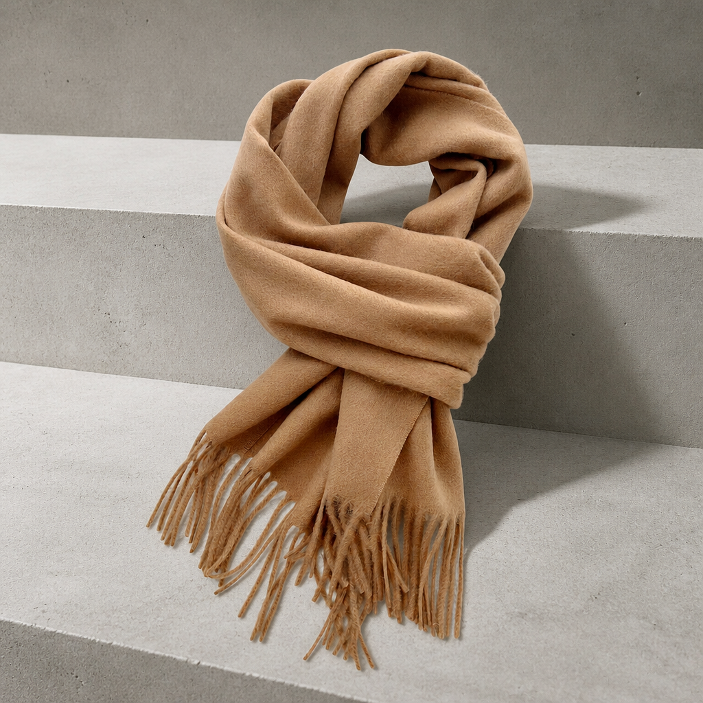 Écharpe en laine homme à franges, coloris camel