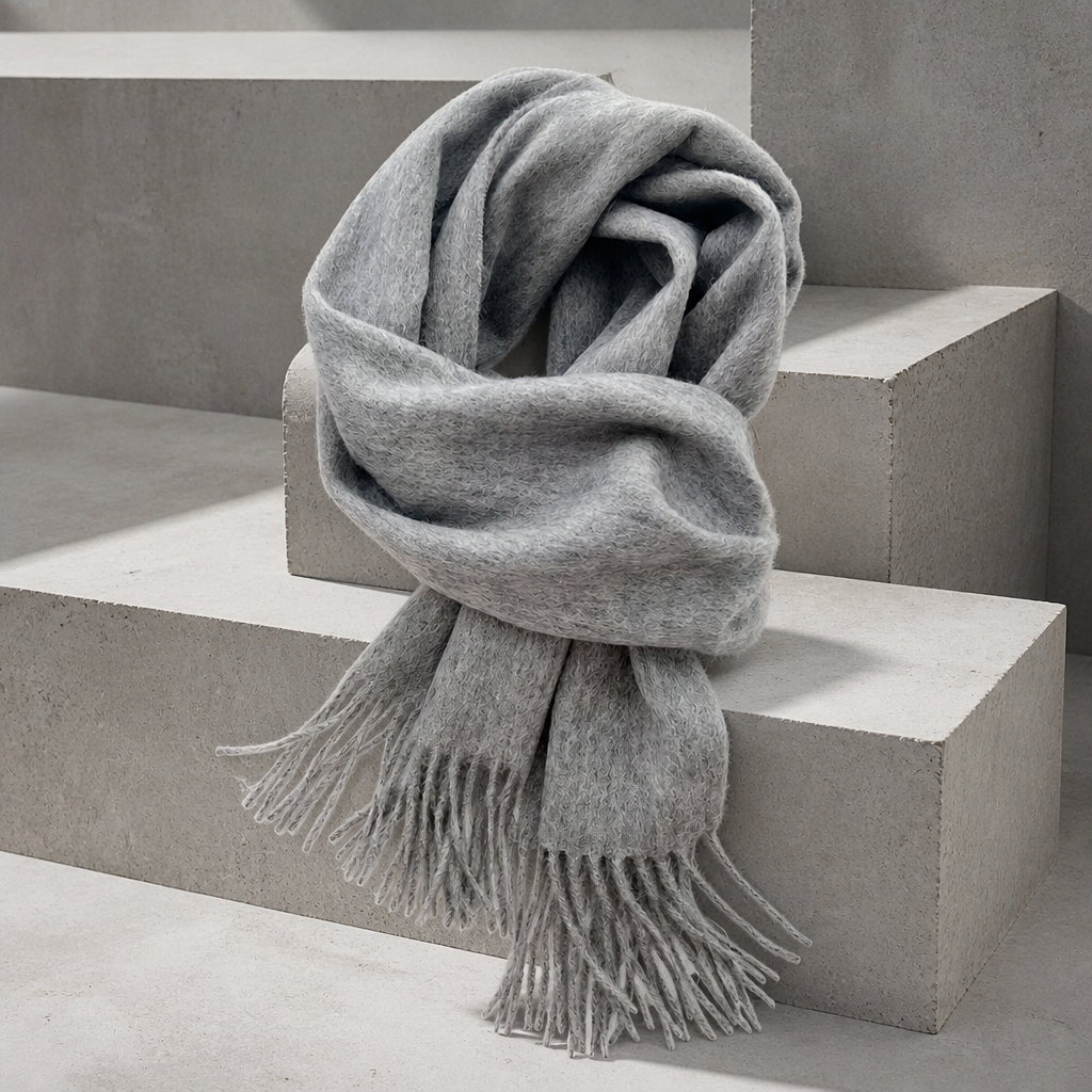 Écharpe en laine homme à franges, coloris gris