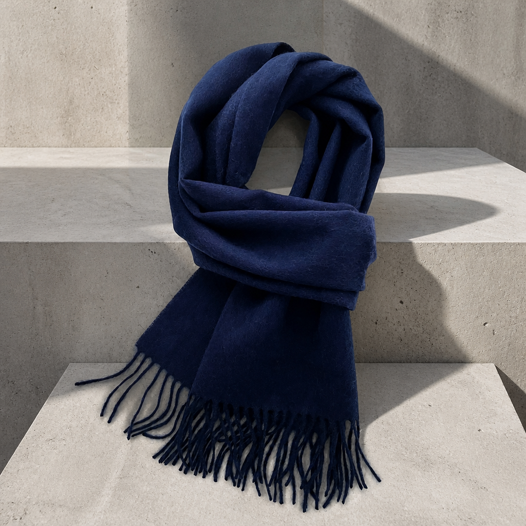 Écharpe en laine homme à franges, coloris marine