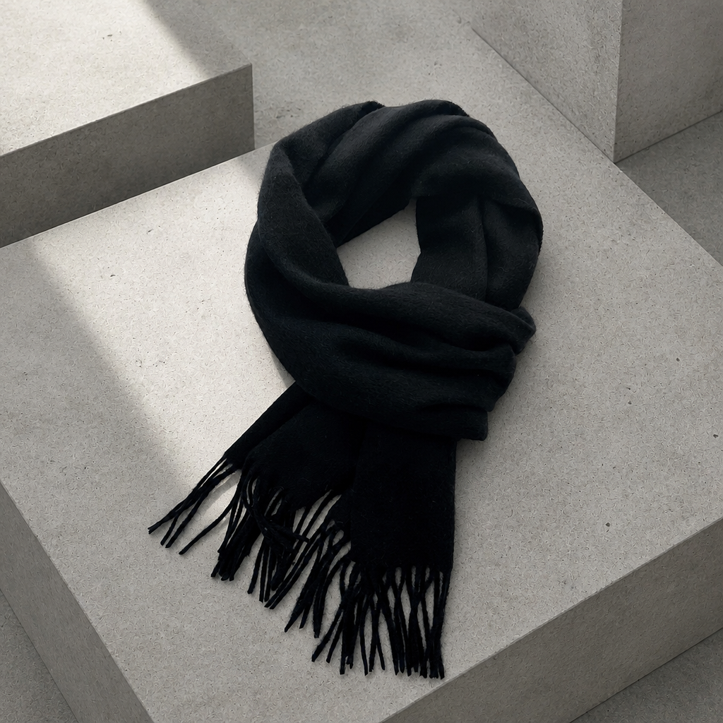 Écharpe en laine homme à franges, coloris noir