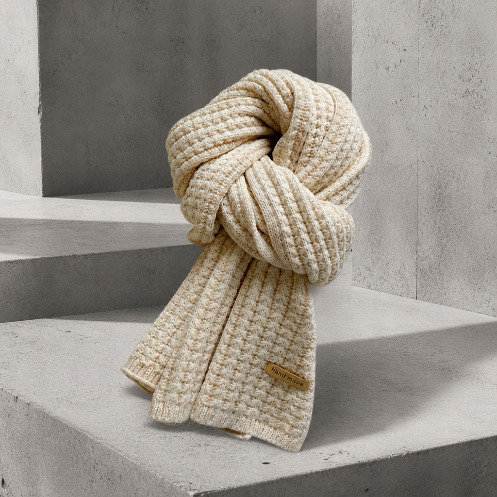 Écharpe épaisse homme en grosse maille côtelée, coloris beige