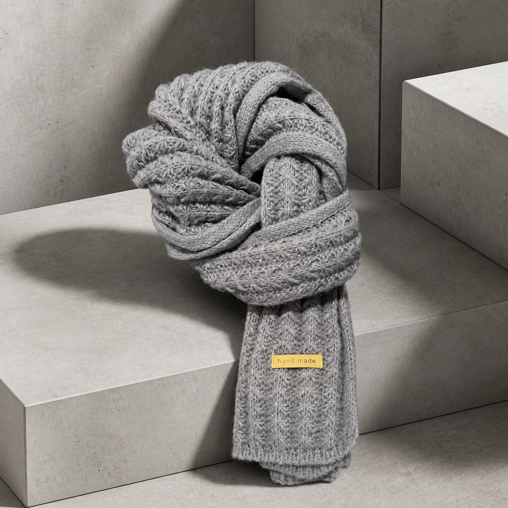 Écharpe épaisse homme en grosse maille côtelée, coloris gris