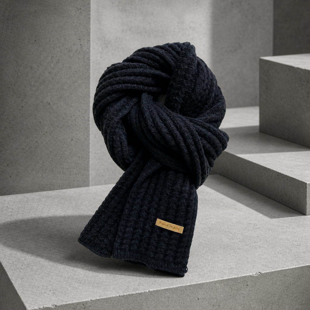Écharpe épaisse homme en grosse maille côtelée, coloris noir