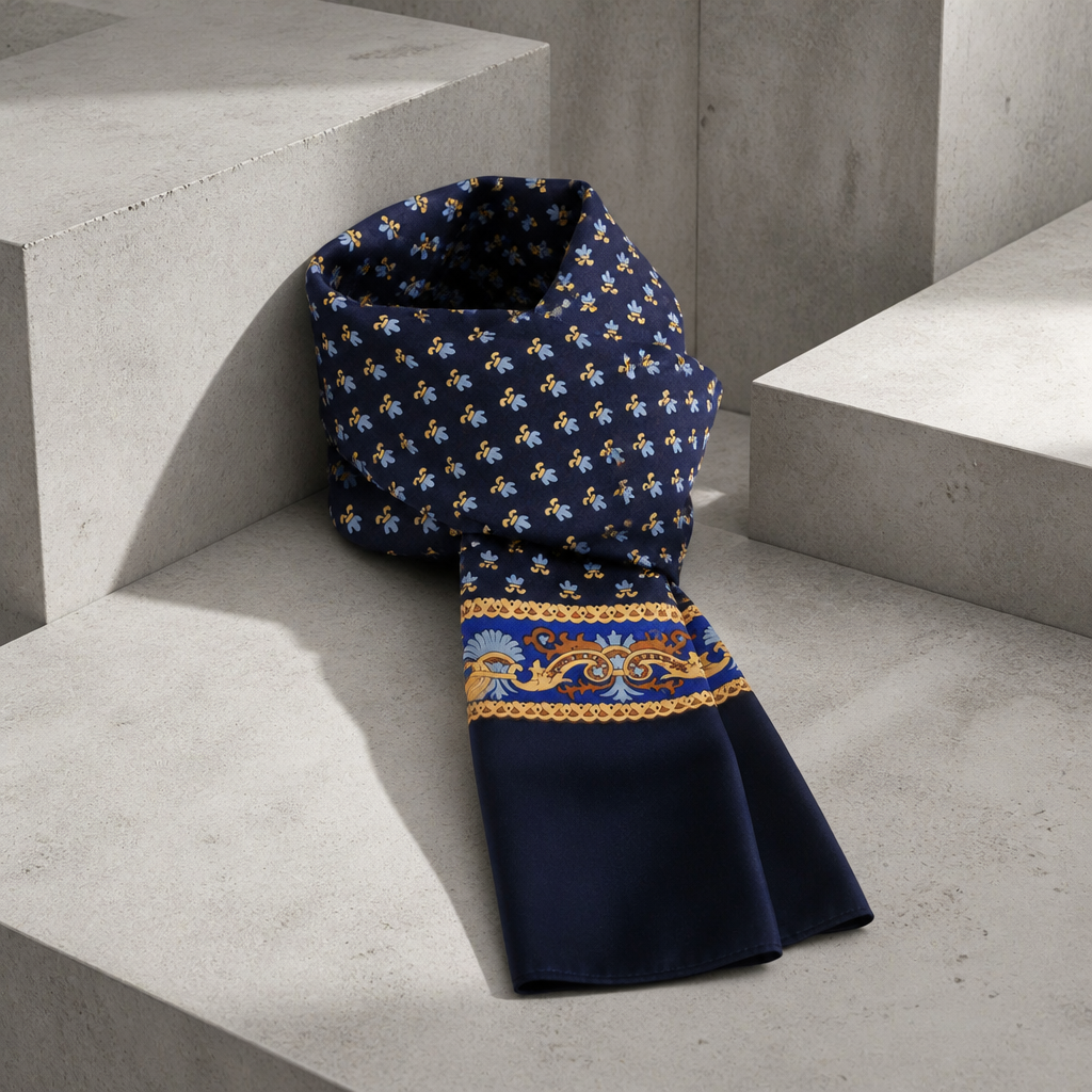 Écharpe Fine Homme en Velours à Motifs Classiques, coloris marine