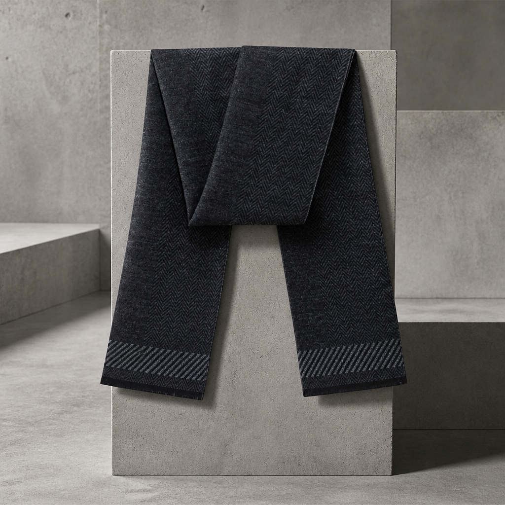 Écharpe hiver homme en jacquard brossé, coloris gris foncé