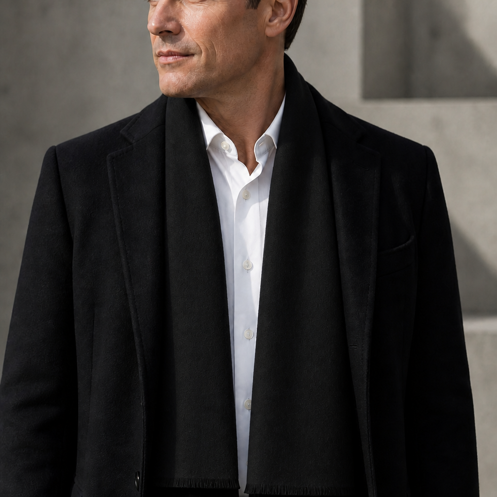 Des Finitions Exemplaires - Écharpe Hiver Homme en Jacquard Brossé, Unie ou à Carreaux