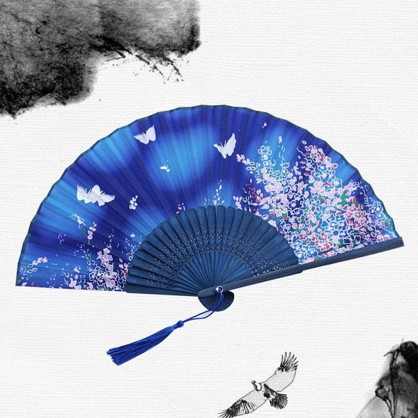 EVENTAIL JAPONAIS BLEU PAPILLONS