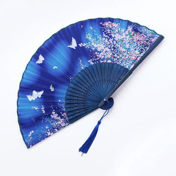 EVENTAIL JAPONAIS BLEU PAPILLONS