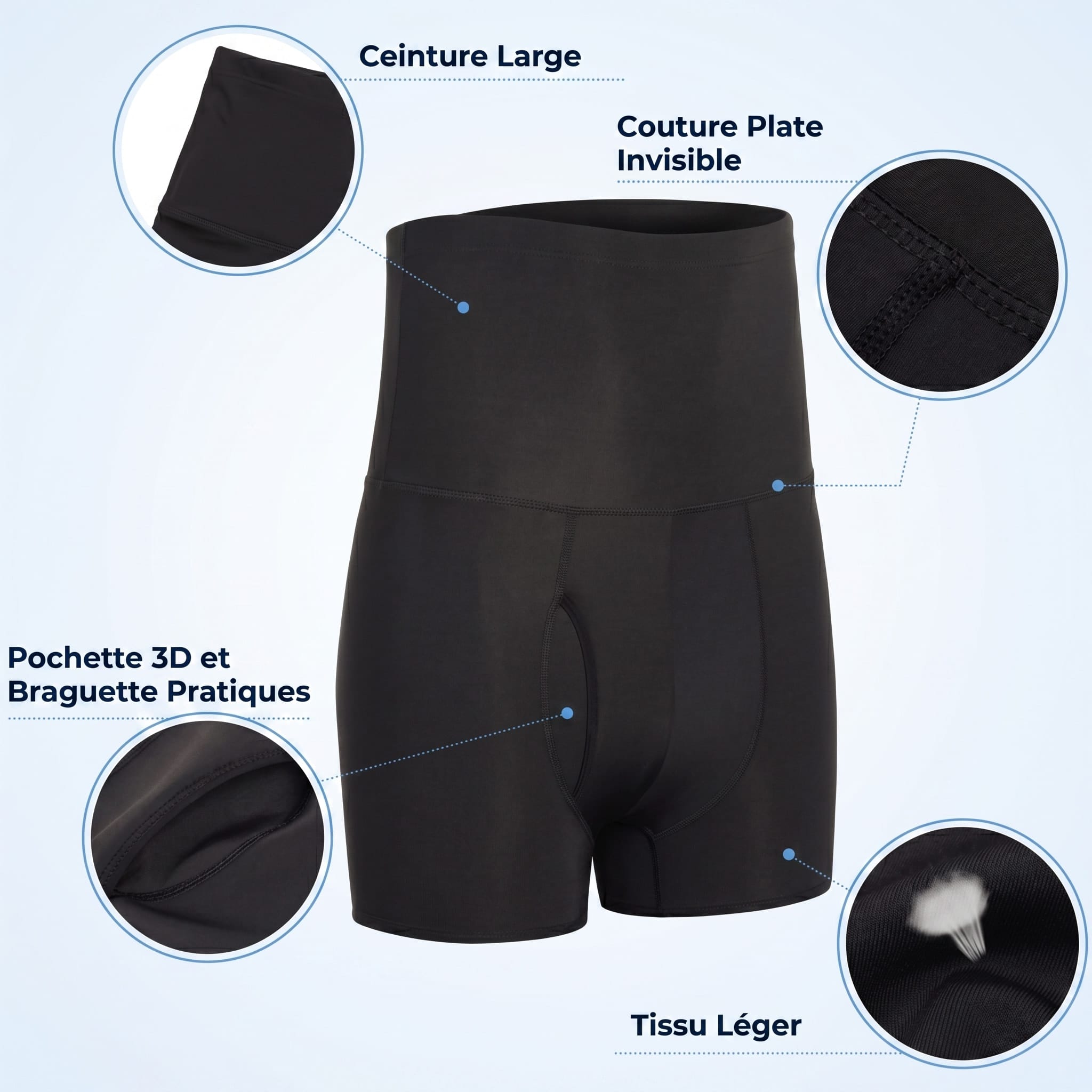 Gaine homme ventre plat anatomie avec ceinture large couture invisible pochette 3D et tissu léger