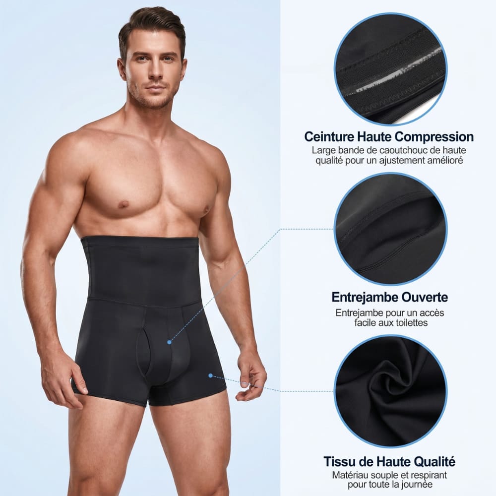 Gaine homme ventre plat avec ceinture haute compression entrejambe ouverte et tissu de haute qualité