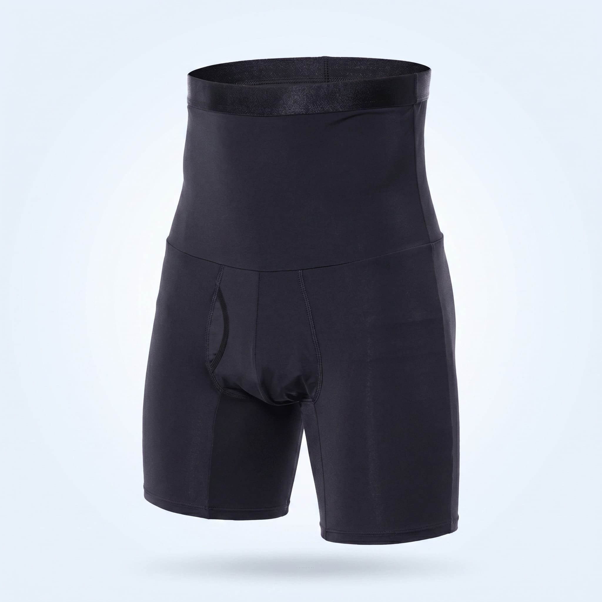 Gaine homme ventre plat noire présentation structure 3D et coupe anatomique