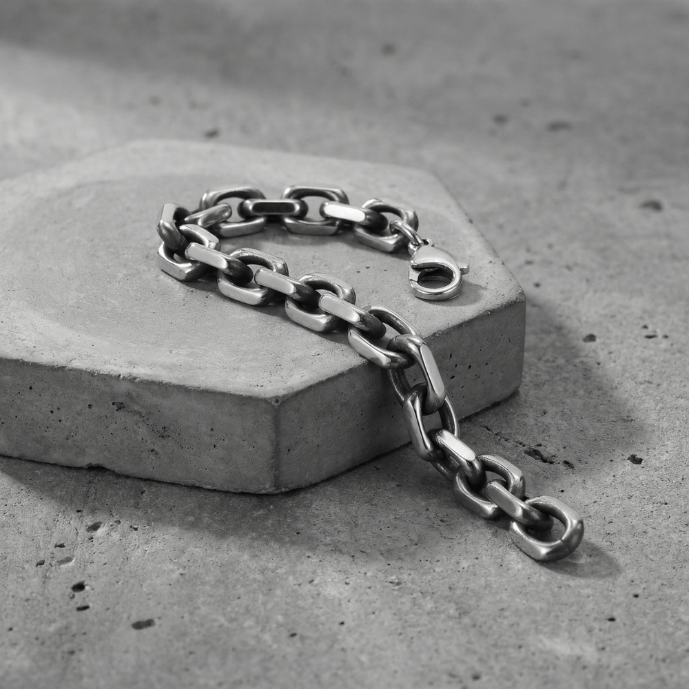 Gourmette acier homme argent fermoir mousqueton