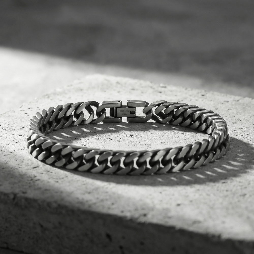 Gourmette argent homme maille cubaine bracelet acier inoxydable