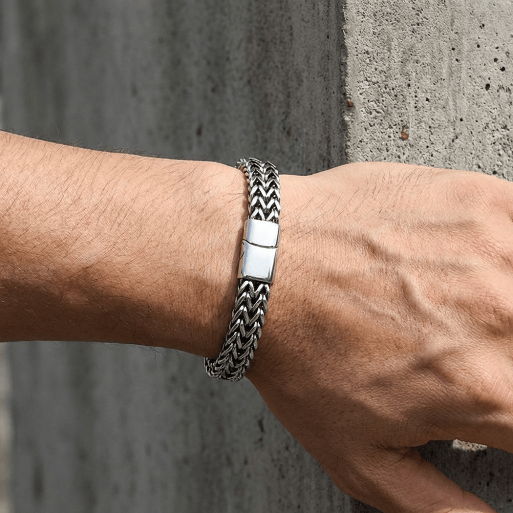 Gourmette homme argent acier inoxydable maille tressée