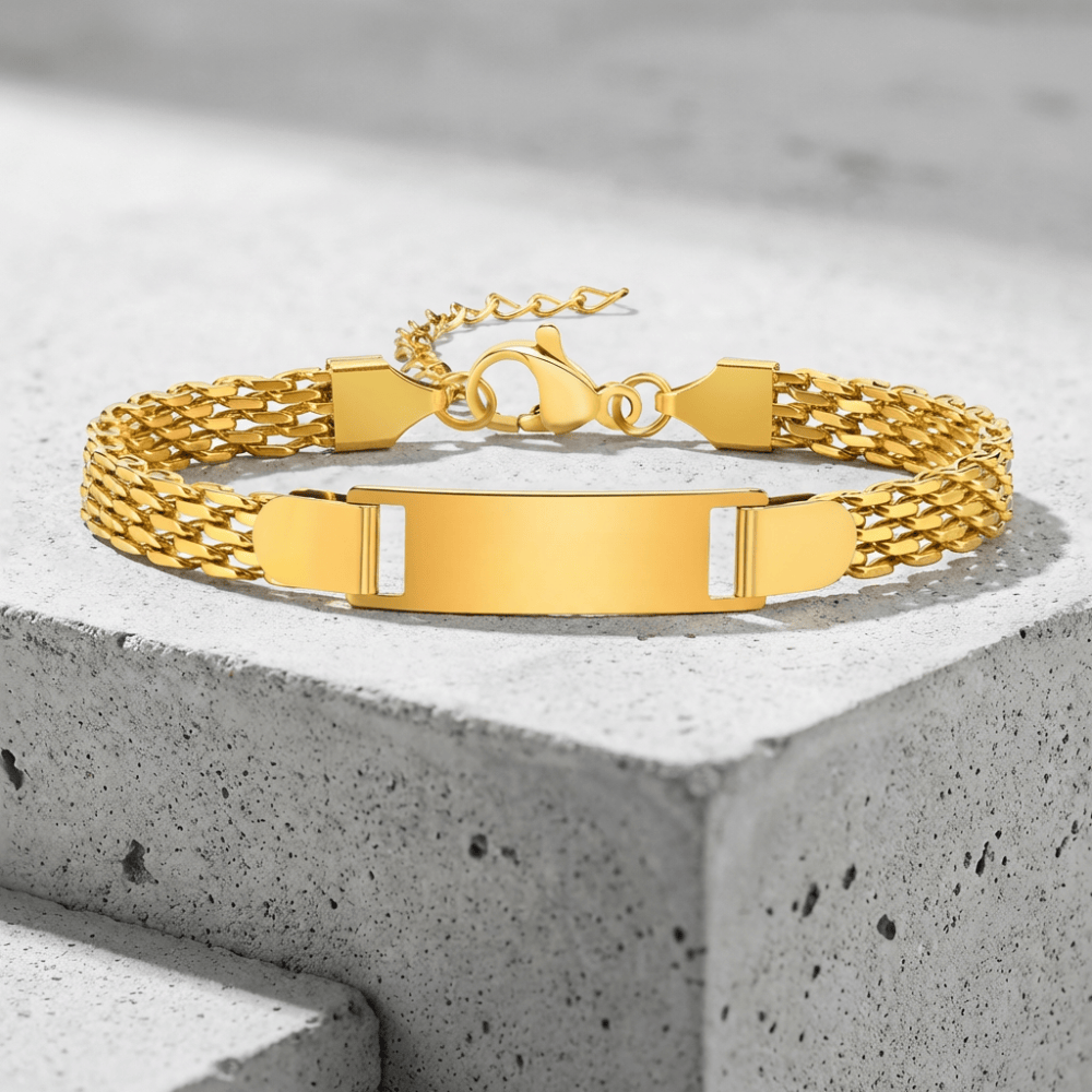 Gourmette baptême garçon or acier inoxydable maille tressée