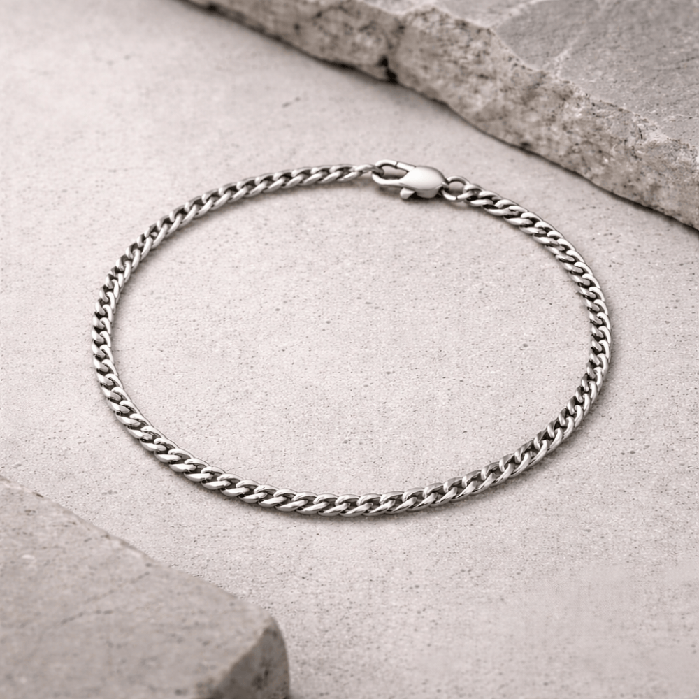 Gourmette fine homme argent acier inoxydable