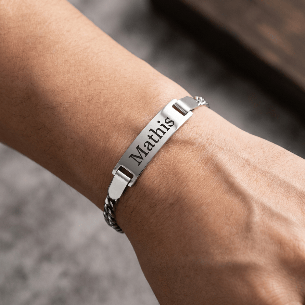 Gourmette garçon gravée argent bracelet prénom acier inoxydable
