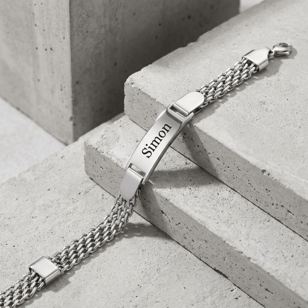 Gourmette garçon gravée argent prénom acier inoxydable personnalisable