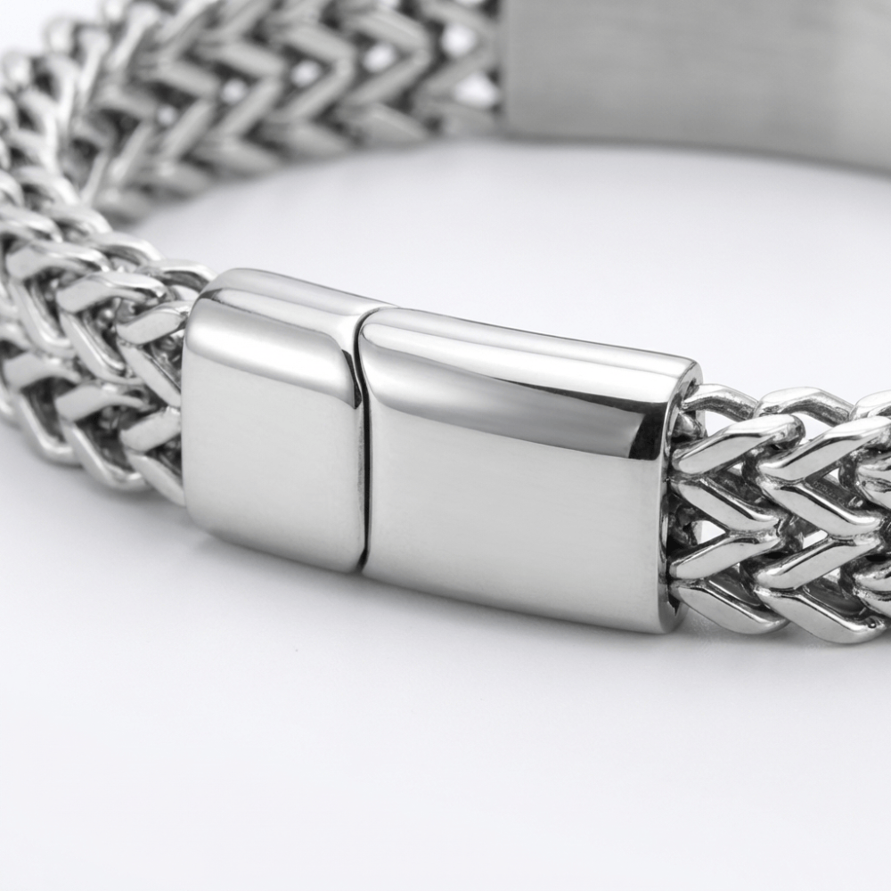 Gourmette homme argent fermoir magnétique acier inoxydable grosse maille