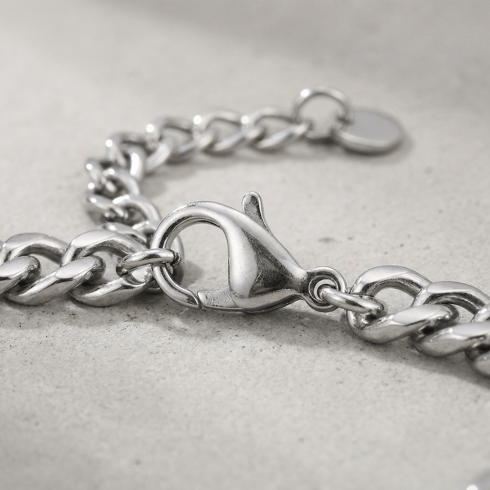 Gourmette homme en acier inoxydable argent fermoir mousqueton