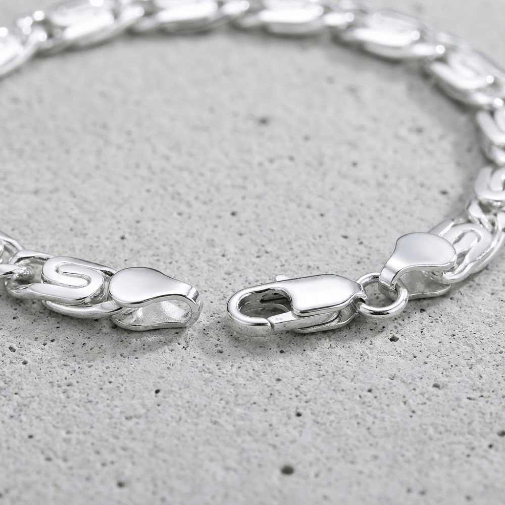 Gourmette homme argent acier inoxydable fermoir mousqueton maille escargot