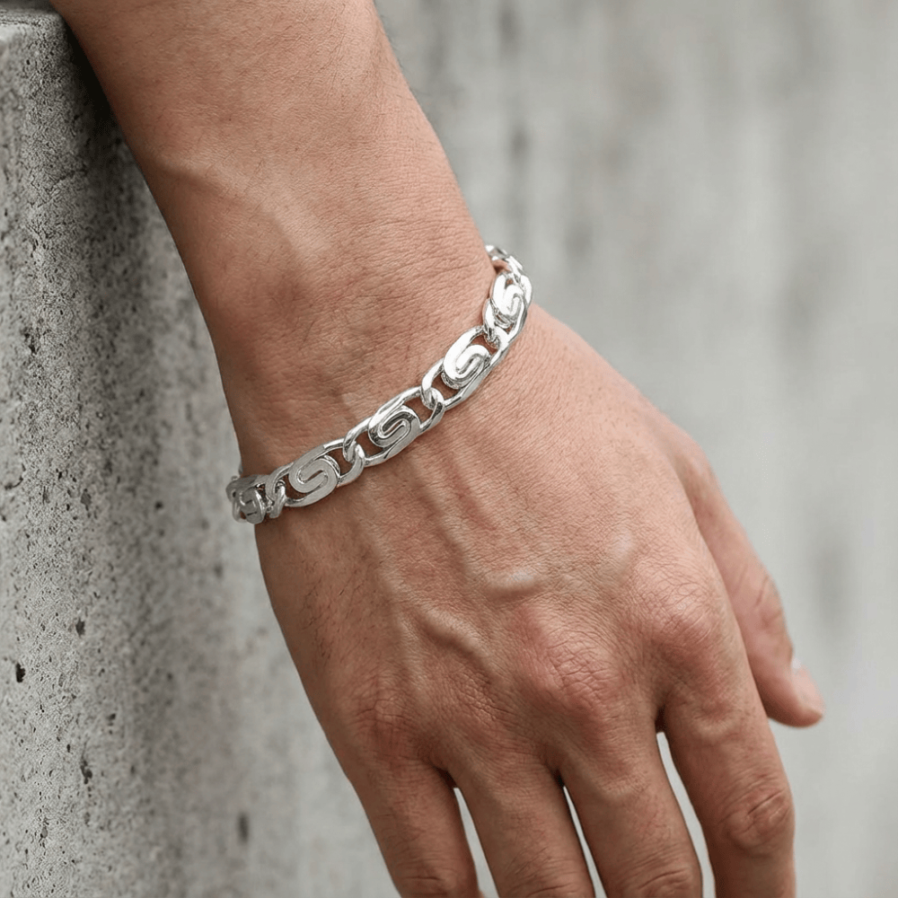 Bracelet gourmette homme argent maille escargot acier inoxydable