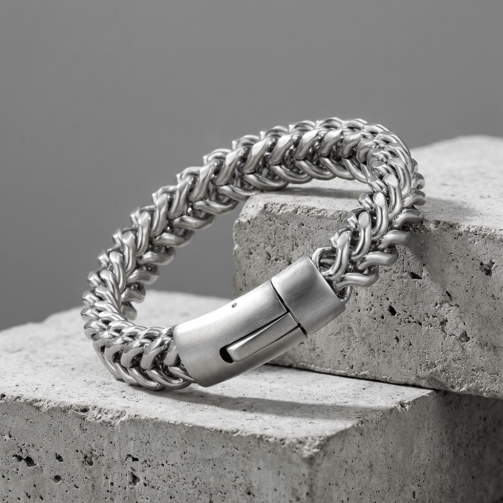 Gourmette homme argent maille franco bracelet acier inoxydable