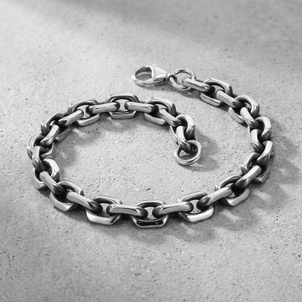 Gourmette homme en acier inoxydable forçat argent