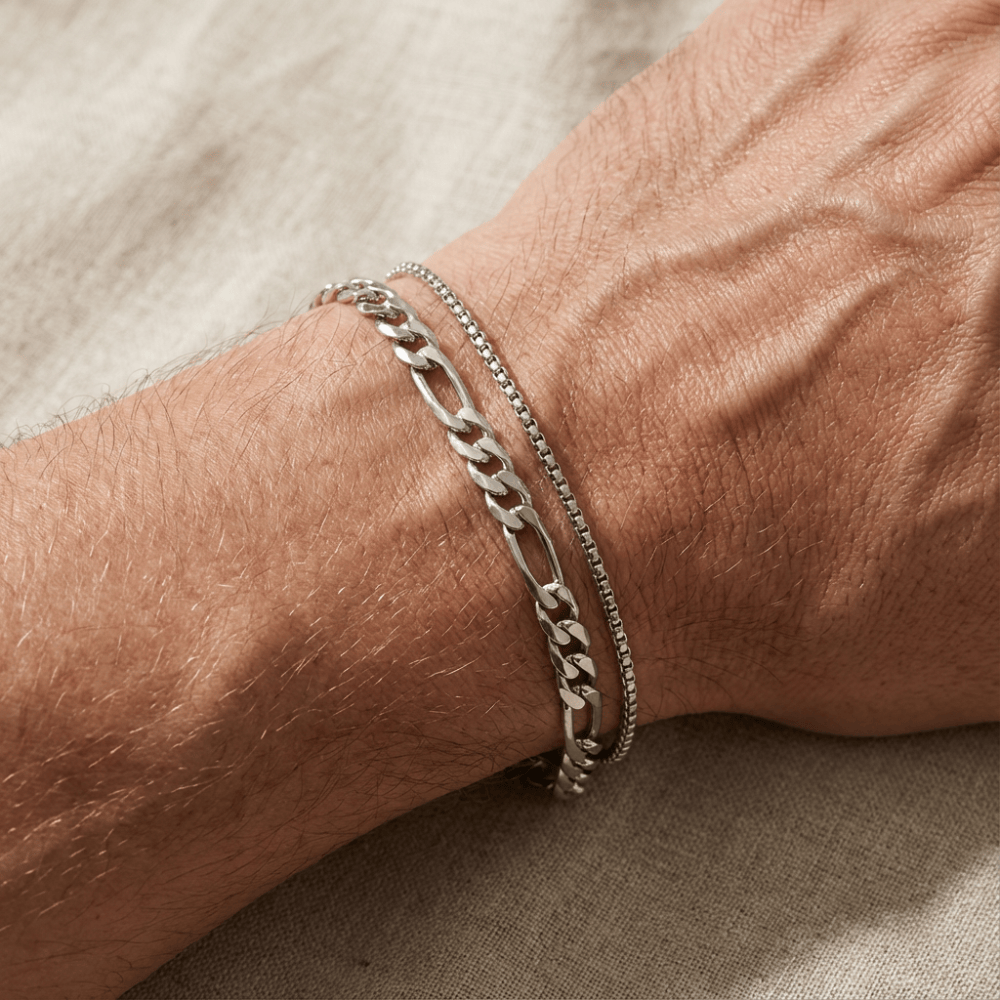 Gourmette homme fine argent bracelet double chaîne