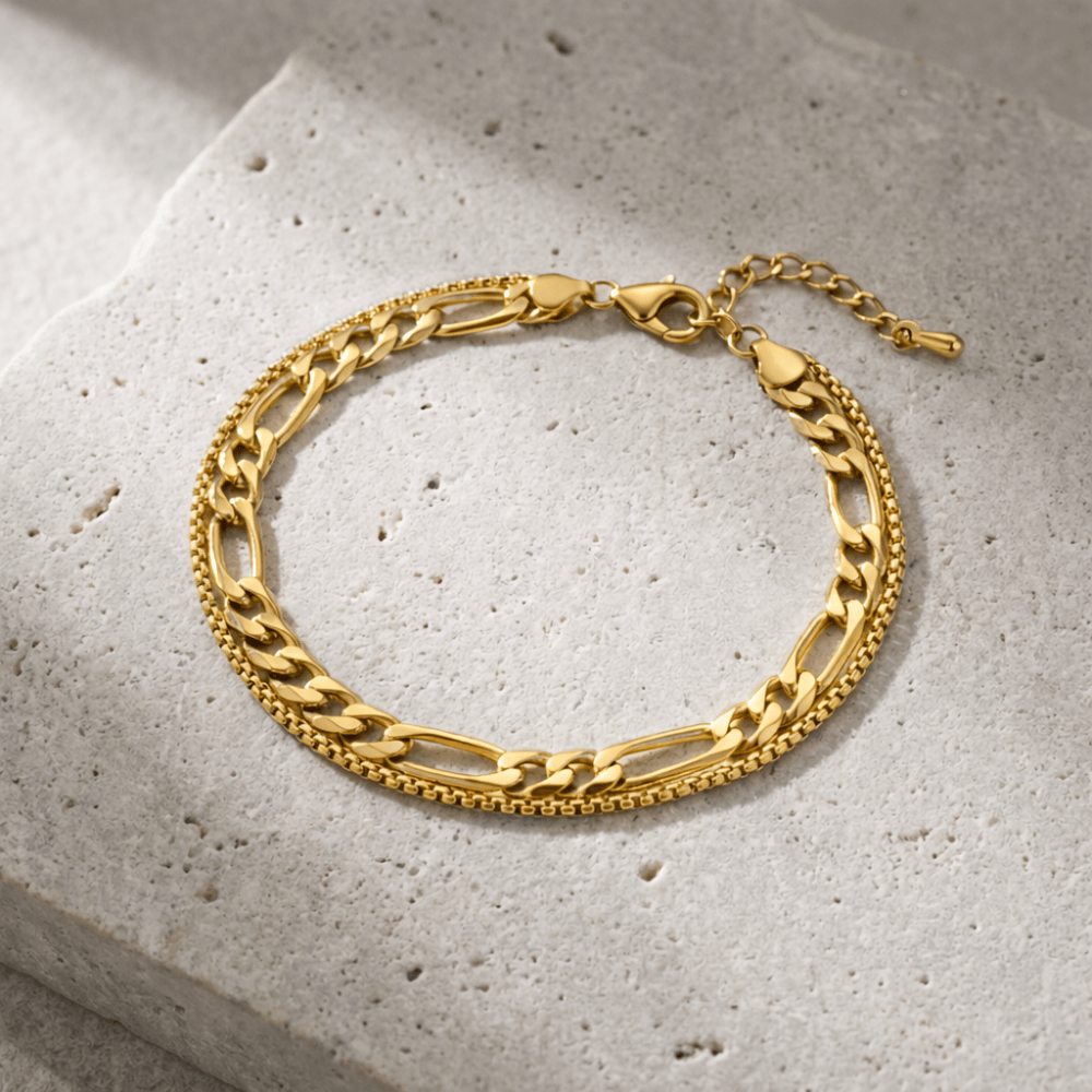 Gourmette homme fine or double chaîne acier inoxydable