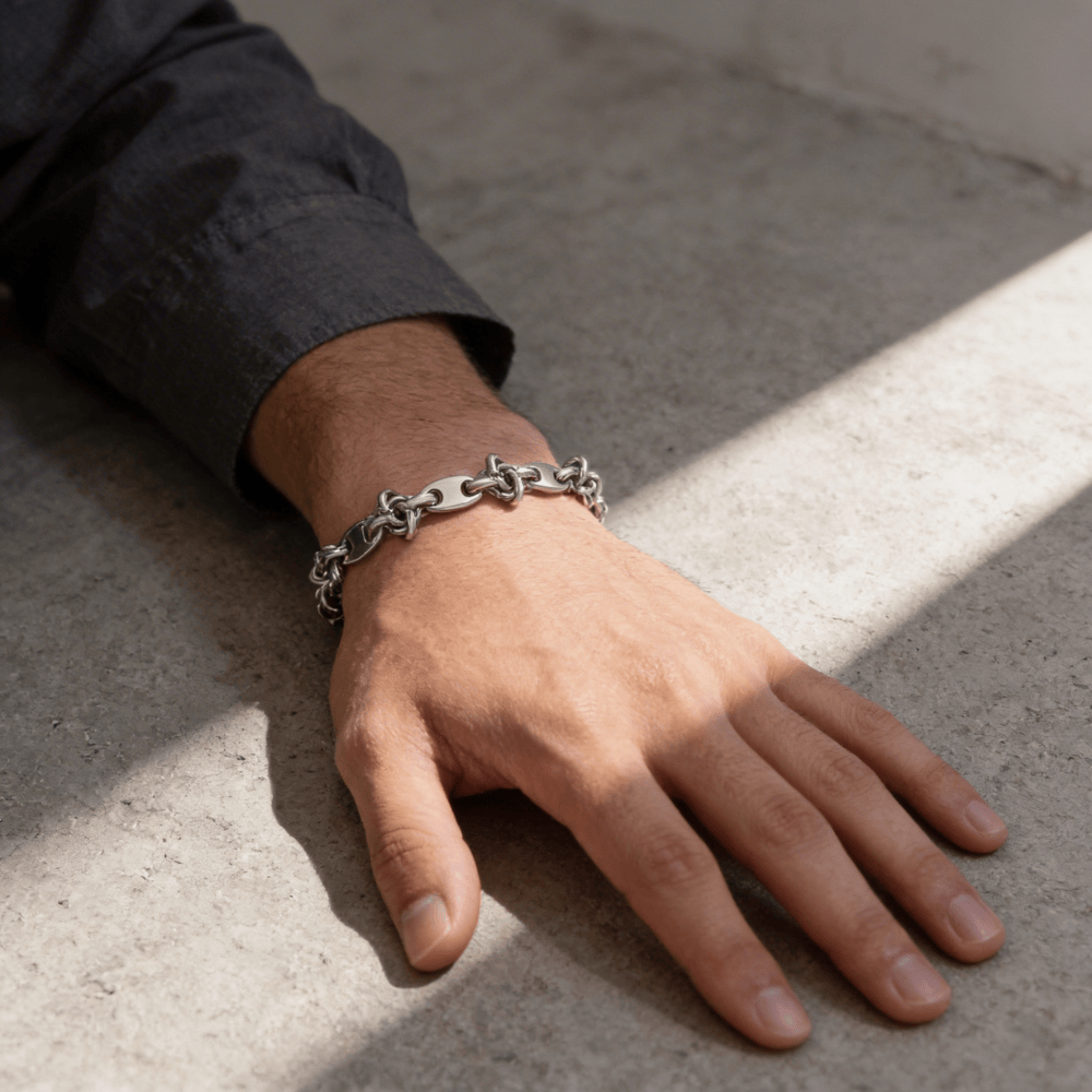 Gourmette argent homme grain de café bracelet acier inoxydable