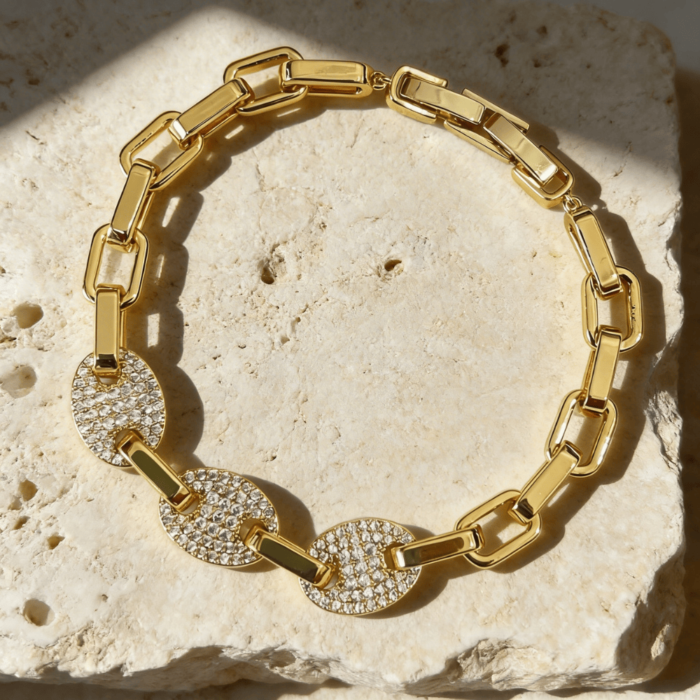 Gourmette grain de café homme or pavé diamant bracelet