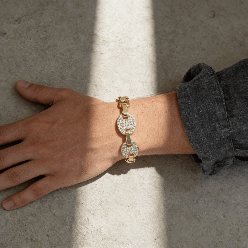 Bracelet gourmette grain de café or homme effet diamant