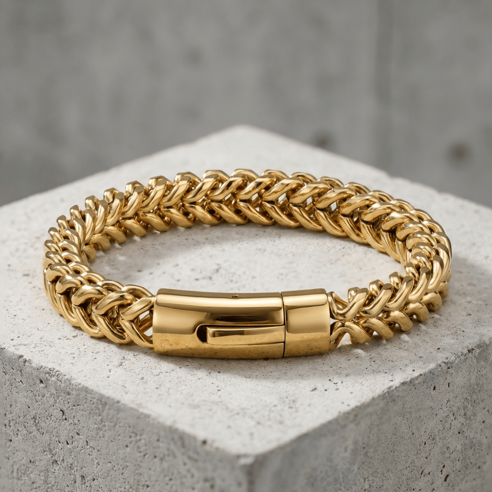 Gourmette homme luxe or maille franco acier inoxydable