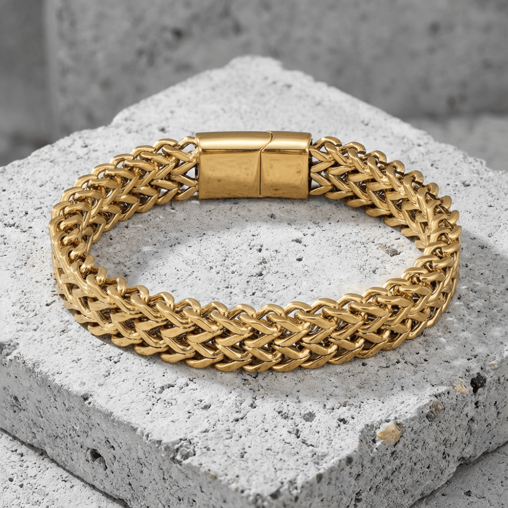 Gourmette homme or grosse maille tressée acier inoxydable