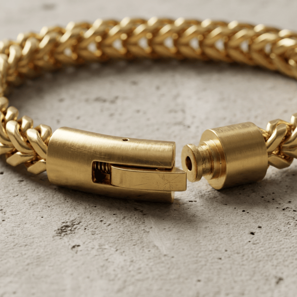 Gourmette homme moderne or fermoir boîte acier inoxydable