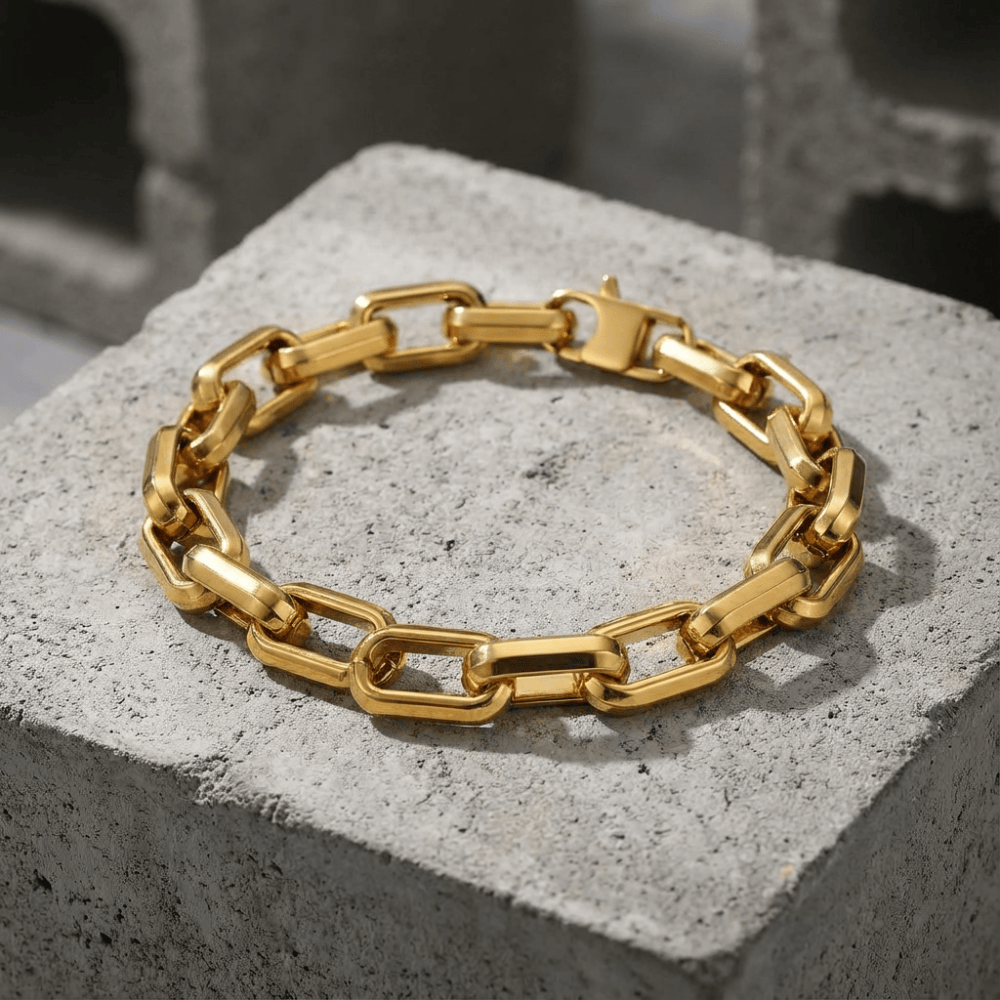 Gourmette or homme gros maillons acier inoxydable bracelet