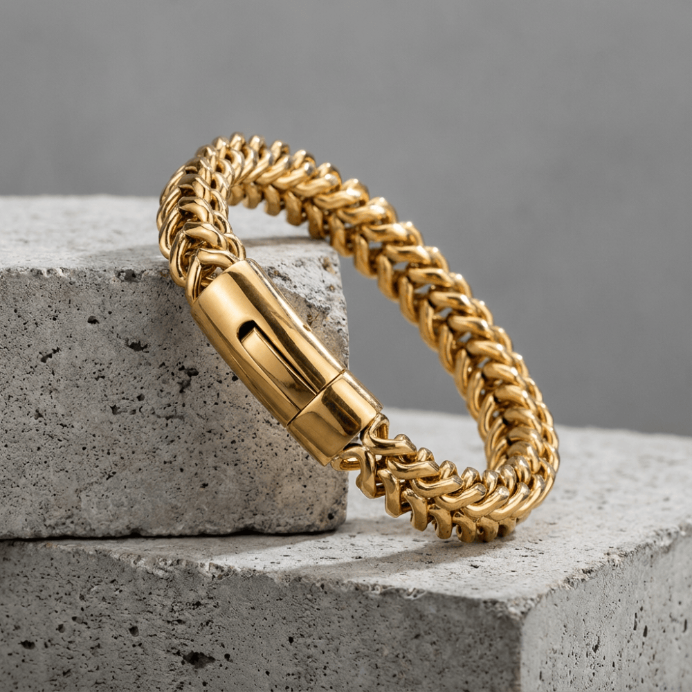 Bracelet gourmette homme or maille franco acier inoxydable